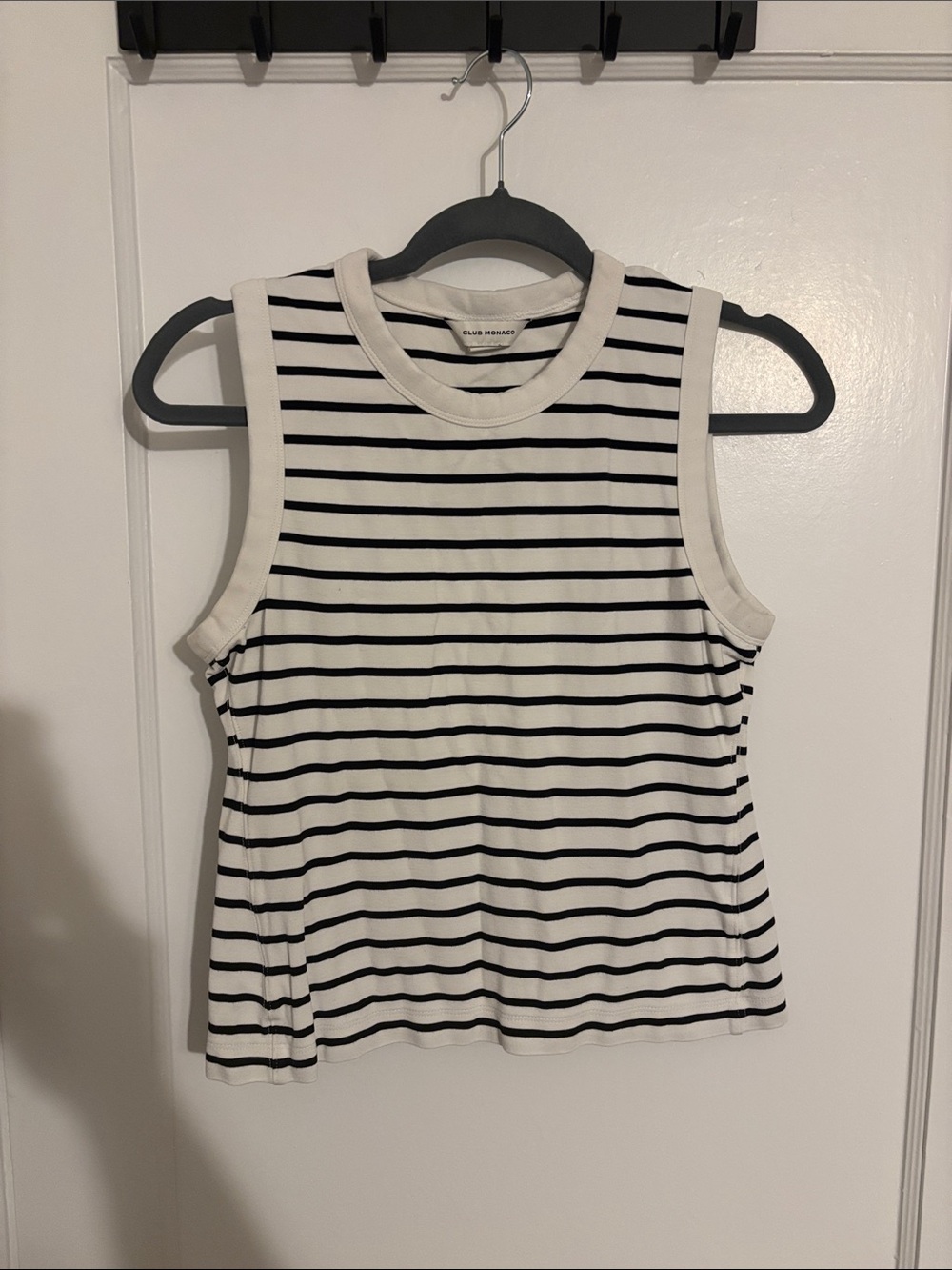 Club Monaco White Tank with Black Horizontal Stripes
